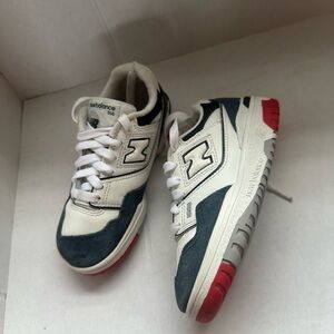 New Balance 550 Kids' Sneakers in White, Black, and Red size 12